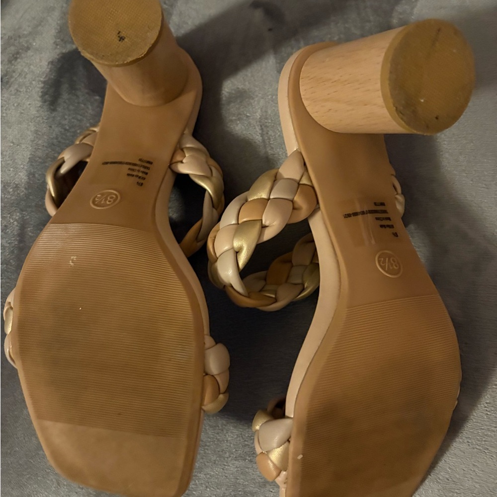 Women's Braided Strap Heeled Sandals - Tan and Gold - Picture 2 of 2